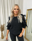 Cut Out Tie Bow Sleeve Detail Chunky Knitted Top