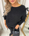 Cut Out Tie Bow Sleeve Detail Chunky Knitted Top