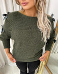 Cut Out Tie Bow Sleeve Detail Chunky Knitted Top