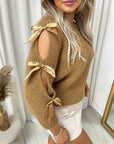 Cut Out Tie Bow Sleeve Detail Chunky Knitted Top