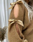 Cut Out Tie Bow Sleeve Detail Chunky Knitted Top