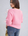 Cut Out Tie Bow Sleeve Detail Chunky Knitted Top