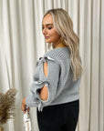 Cut Out Tie Bow Sleeve Detail Chunky Knitted Top