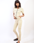 Collared V-Neckline Zip Up with Tie Belt Jumpsuit