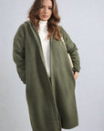 Open Front Folded Sleeve Long Coat Jacket