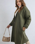 Open Front Folded Sleeve Long Coat Jacket