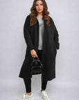Open Front Folded Sleeve Long Coat Jacket