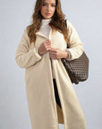 Open Front Folded Sleeve Long Coat Jacket