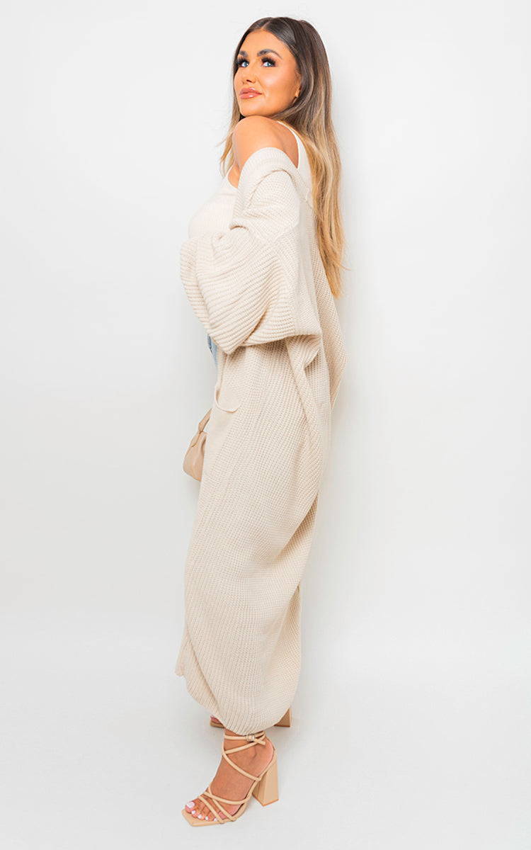 Chunky Knitted Balloon Sleeve Long Maxi Cardigan - Toi ‘n’ Moi Ltd