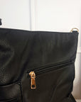 Faux Leather Shoulder Bag with Side Pocket Zip Detail