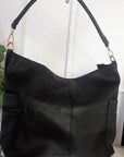 Faux Leather Shoulder Bag with Side Pocket Zip Detail