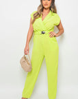 Short Sleeve Wrap Front Belted Jumpsuit