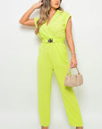 Short Sleeve Wrap Front Belted Jumpsuit