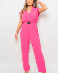 Short Sleeve Wrap Front Belted Jumpsuit