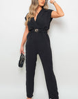 Short Sleeve Wrap Front Belted Jumpsuit