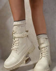 Lace Up Buckle Chunky Combat Boots