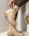 Lace Up Buckle Chunky Combat Boots