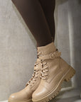 Lace Up Buckle Chunky Combat Boots