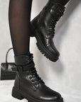 Lace Up Buckle Chunky Combat Boots
