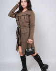 Check Print Full Sleeve Notched Lapel Collar Neck Belted Coat - Toi ‘n’ Moi Ltd