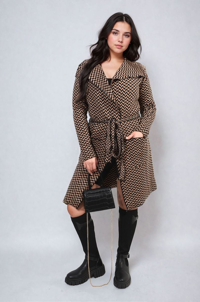 Check Print Full Sleeve Notched Lapel Collar Neck Belted Coat - Toi ‘n’ Moi Ltd
