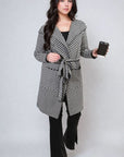 Check Print Full Sleeve Notched Lapel Collar Neck Belted Coat - Toi ‘n’ Moi Ltd
