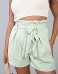 High Waist Tie Belt Paper Bag Shorts