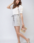 High Waist Tie Belt Paper Bag Shorts