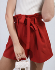 High Waist Tie Belt Paper Bag Shorts
