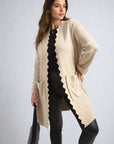 Open Front Longline Knitted Cardigan with Front Pockets