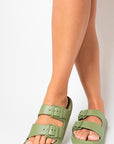 Double Strap Slip On Buckled Sandals