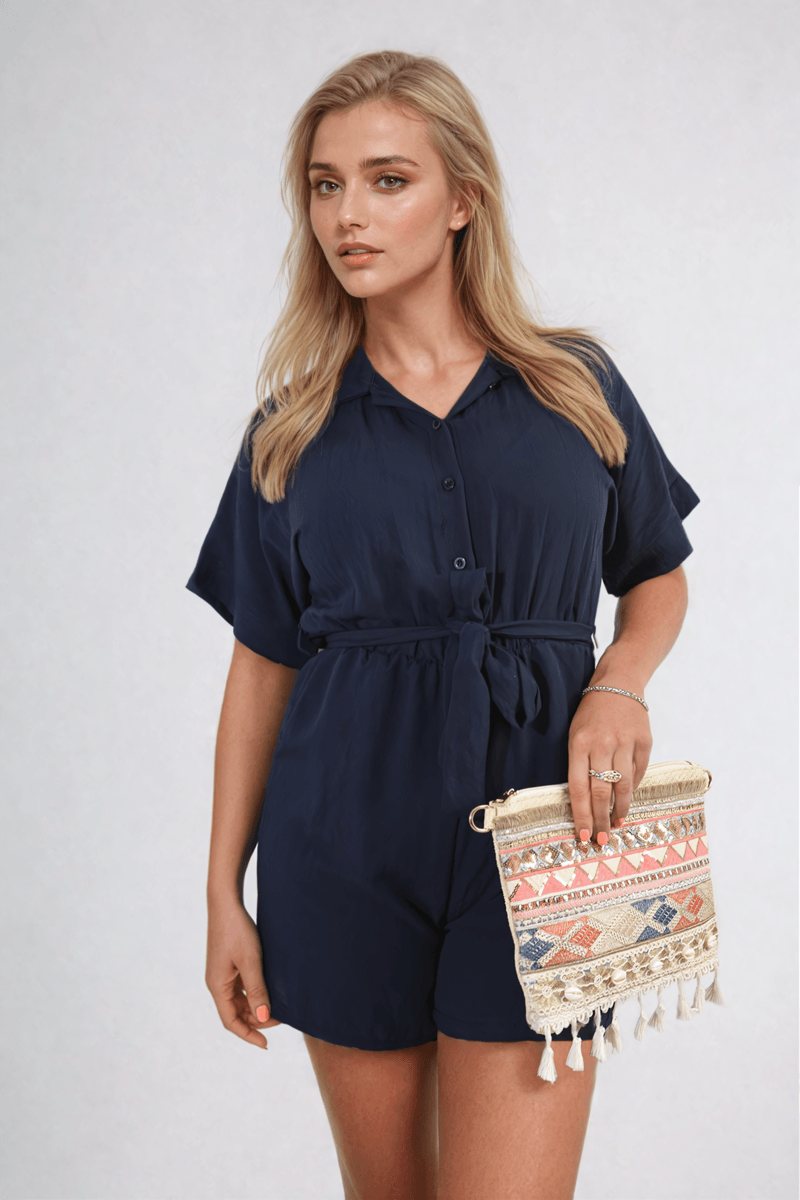 Buttoned Tie Waist Romper - Toi ‘n’ Moi Ltd