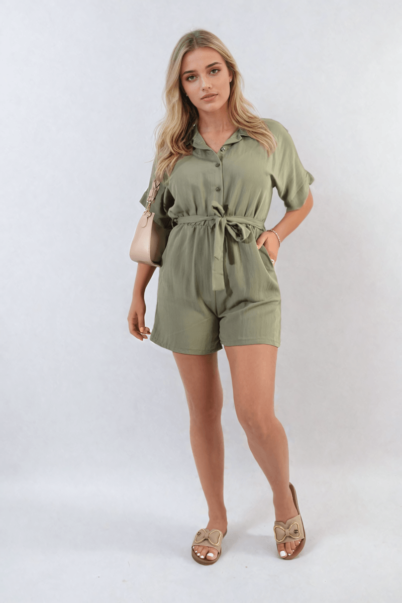 Buttoned Tie Waist Romper - Toi ‘n’ Moi Ltd
