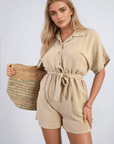 Buttoned Tie Waist Romper - Toi ‘n’ Moi Ltd