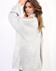 High Neck Oversized Open Shoulder Long Sleeve Knitted Jumper