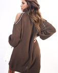 High Neck Oversized Open Shoulder Long Sleeve Knitted Jumper