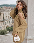 High Neck Oversized Open Shoulder Long Sleeve Knitted Jumper