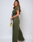 Wrap Over Tie Belt Frill Sleeve Jumpsuit
