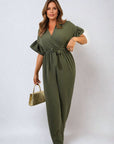 Wrap Over Tie Belt Frill Sleeve Jumpsuit