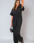 Wrap Over Tie Belt Frill Sleeve Jumpsuit