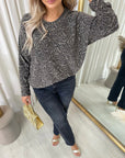 Long Sleeve Glitter Floral Pattern Top