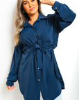 Oversized Button Front Belted Top