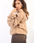 Oversized Ruched Sleeves Knitted Hoodie with Ribbon Detail