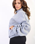 Oversized Ruched Sleeves Knitted Hoodie with Ribbon Detail