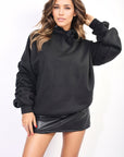 Oversized Ruched Sleeves Knitted Hoodie with Ribbon Detail