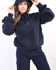 Oversized Ruched Sleeves Knitted Hoodie with Ribbon Detail - Toi ‘n’ Moi Ltd