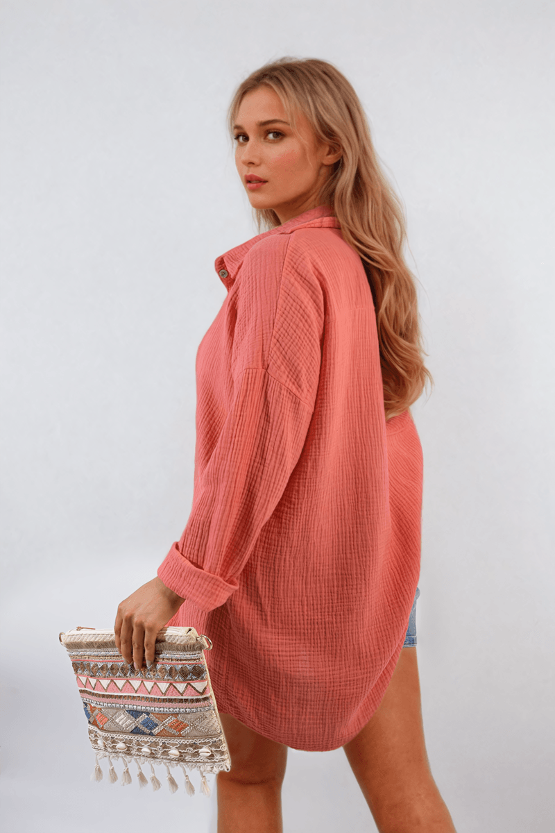 Button Down Long Sleeve Oversized Shirt - Toi ‘n’ Moi Ltd