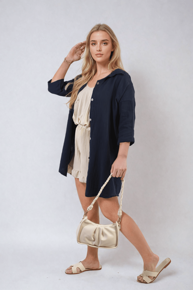 Button Down Long Sleeve Oversized Shirt - Toi ‘n’ Moi Ltd