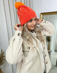 Pom Pom Knitted Winter Hat With Pearl Decor