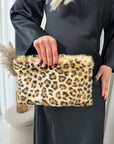 Faux Fur Leopard Print Handbag